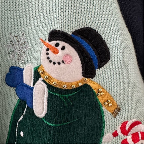 Quacker Factory Snowman Winter Cardigan‎ Sweater Appliqué Beads Colorful Large - Picture 5 of 11